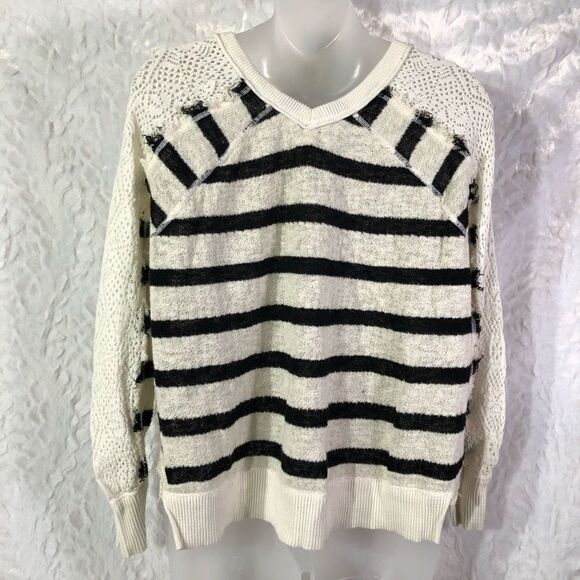Free People We the Free Pullover Striped Lace Sleeves Knitted Sweater SXS - Picture 13 of 15